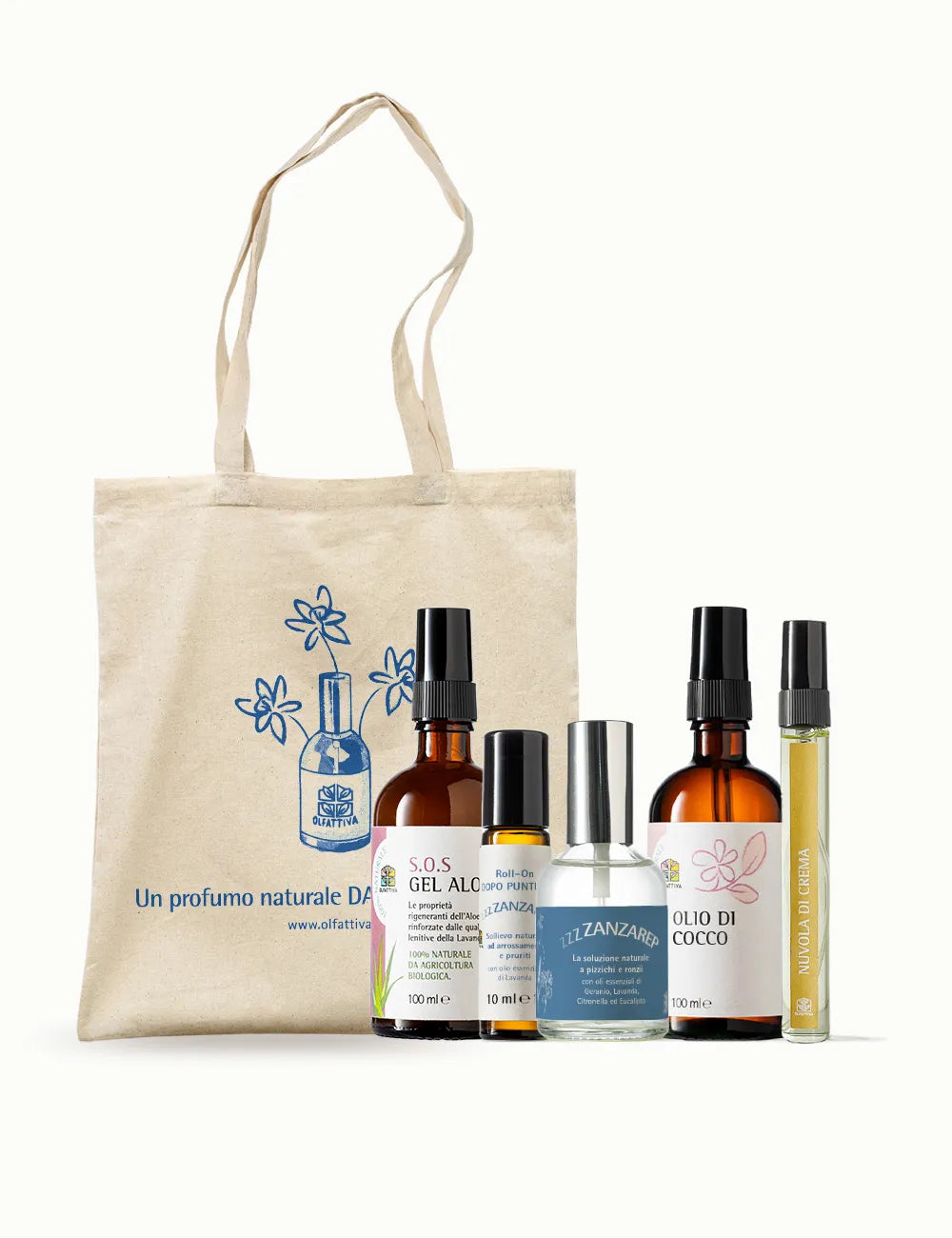 Kit Estate personalizzato con Nuvola di Crema, tote bag, Roll On dopopuntura e Zanzarep 50ml